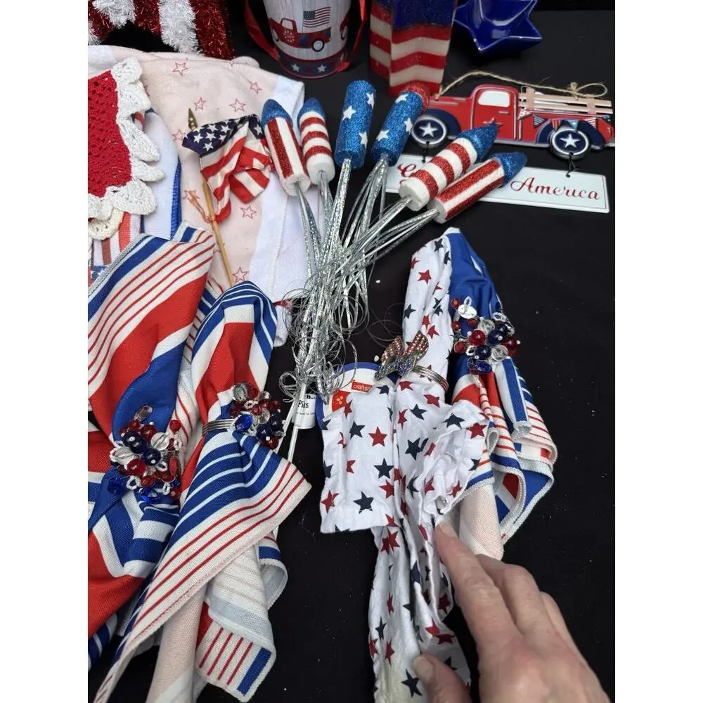 Huge Pier 1 American Flag Patriotic July 4th Serving Table Decor Huge Lot